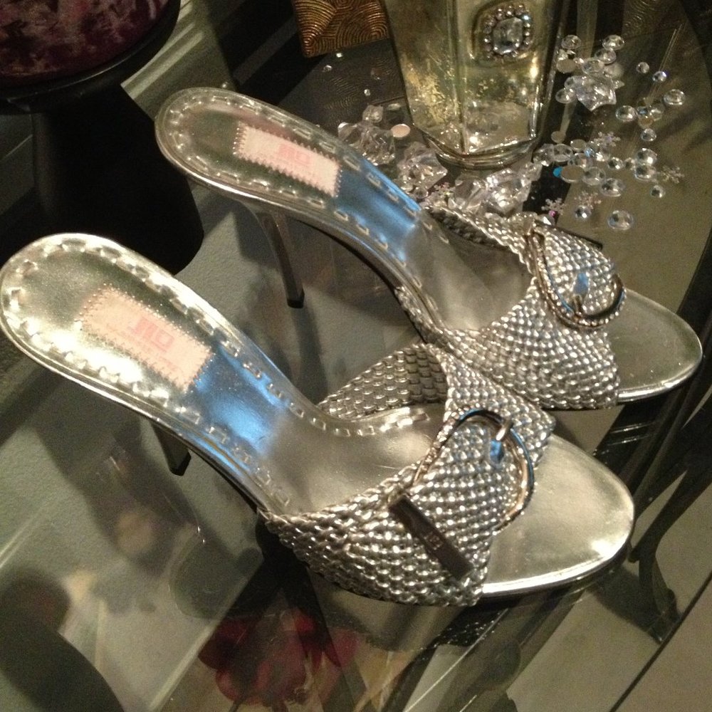 J LO New Silver Embellished Slide Heels